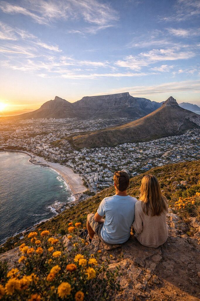 Cape Town South Africa skyline with Table Mountain and Lion’s Head at sunset view from Lion’s Head hiking trail – Top places to visit in Africa in 2026