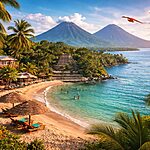 Central America tropical landscape beach jungle volcano ocean travel destination