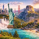 Best places to visit in North America 2026 featuring New York, Niagara Falls, Golden Gate Bridge, Yosemite and beach destinations