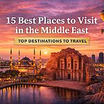 Best places to visit in the Middle East 2026 featuring Dubai skyline, Petra, and Cappadocia hot air balloons