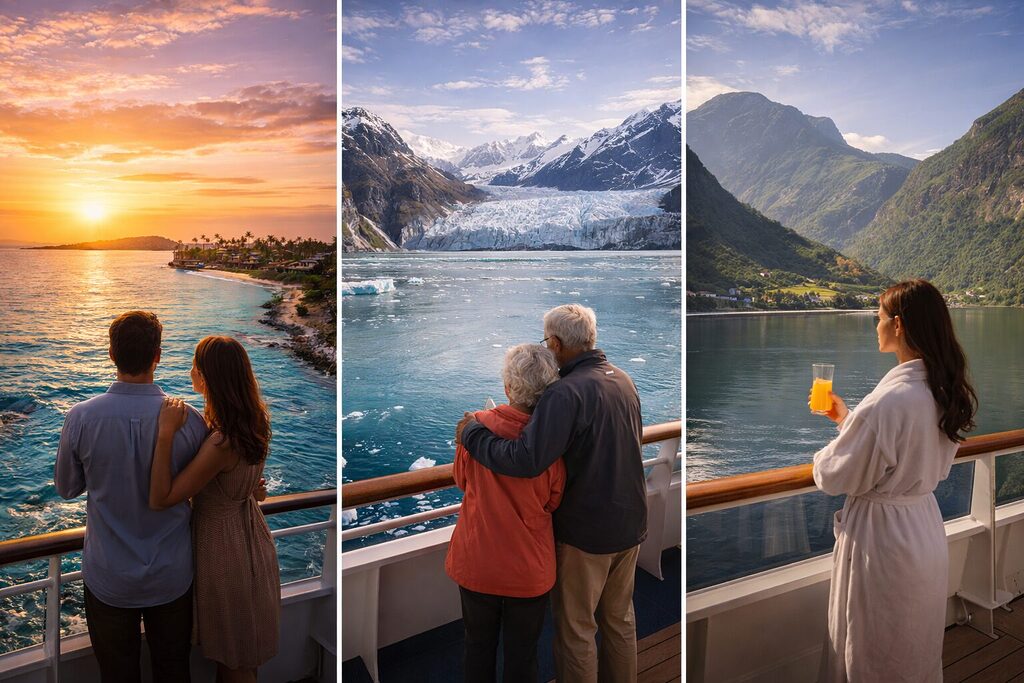 cruise travel experiences in Caribbean Alaska and Norwegian fjords with scenic ocean views