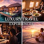 luxury travel experiences including overwater villas private jet fine dining and yacht sunset