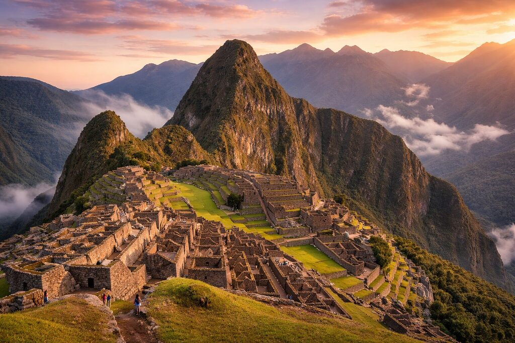 Machu Picchu at sunrise with Inca ruins, terraces and Huayna Picchu mountain in the Andes Peru — As one of the best places to visit in South America in 2026